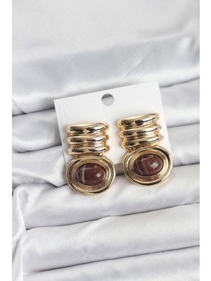 Tegan Pirinç Gold Kahverengi Renk Vintage Kadın Küpe TG27BKP11434