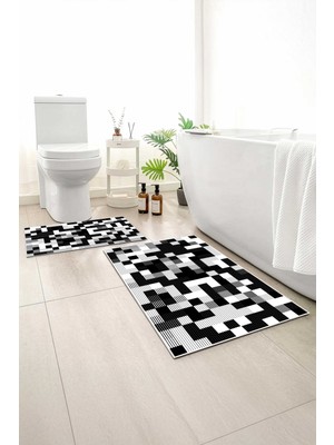 Monnhein 2 Li Banyo Paspası, Yumuşak Banyo Halısı, Kaymaz Tabanlı, Yıkanabilir - 60X100 - 50 X60