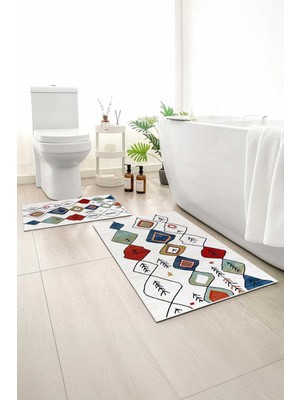 Monnhein 2 Li Banyo Paspası, Yumuşak Banyo Halısı, Kaymaz Tabanlı, Yıkanabilir - 60X100 - 50 X60