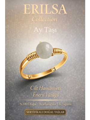 Erilsa Sertifikalı Cilt Hassasiyeti Enerji Yüzüğü – Ay Taşı Ayarlanabilir Gold Ince Yengeç Terazi Burç