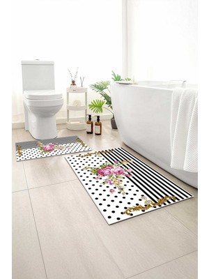 Monnhein 2 Li Banyo Paspası, Yumuşak Banyo Halısı, Kaymaz Tabanlı, Yıkanabilir - 60X100 - 50 X60