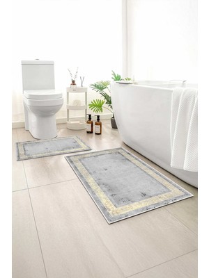 Monnhein 2 Li Banyo Paspası, Yumuşak Banyo Halısı, Kaymaz Tabanlı, Yıkanabilir - 60X100 - 50 X60