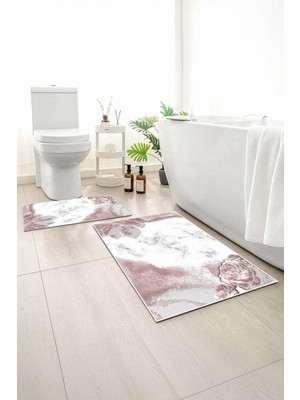 Monnhein 2 Li Banyo Paspası, Yumuşak Banyo Halısı, Kaymaz Tabanlı, Yıkanabilir - 60X100 - 50 X60