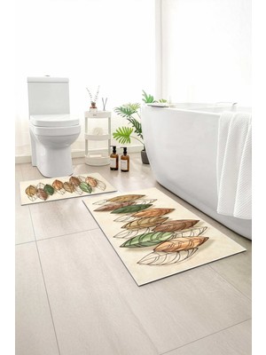 Monnhein 2 Li Banyo Paspası, Yumuşak Banyo Halısı, Kaymaz Tabanlı, Yıkanabilir - 60X100 - 50 X60