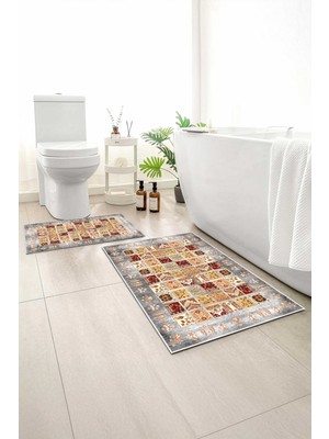 Monnhein 2 Li Banyo Paspası, Yumuşak Banyo Halısı, Kaymaz Tabanlı, Yıkanabilir - 60X100 - 50 X60