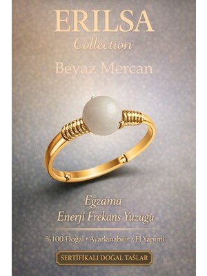 Erilsa Sertifikalı Egzama Enerji Frekans Yüzüğü – Beyaz Mercan Ayarlamalı Gold Ince Kasa Terazi Balık Burç