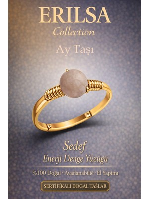 Erilsa Sertifikalı Sedef Enerji Denge Yüzüğü – Ay Taşı Sedef Ayarlamalı Gold Ince Kasa Yengeç Balık Burcu
