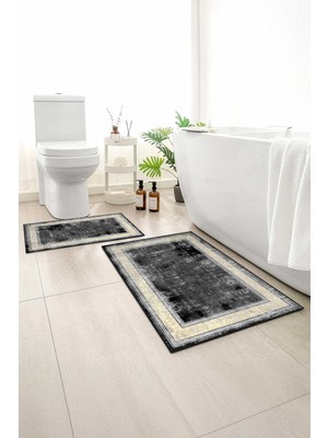 Monnhein 2 Li Banyo Paspası, Yumuşak Banyo Halısı, Kaymaz Tabanlı, Yıkanabilir - 60X100 - 50 X60