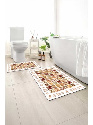 Monnhein 2 Li Banyo Paspası, Yumuşak Banyo Halısı, Kaymaz Tabanlı, Yıkanabilir - 60X100 - 50 X60