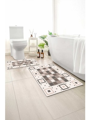 Monnhein 2 Li Banyo Paspası, Yumuşak Banyo Halısı, Kaymaz Tabanlı, Yıkanabilir - 60X100 - 50 X60