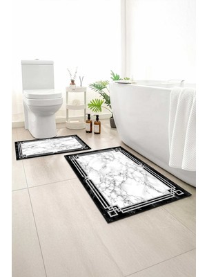 Monnhein 2 Li Banyo Paspası, Yumuşak Banyo Halısı, Kaymaz Tabanlı, Yıkanabilir - 60X100 - 50 X60