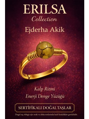 Erilsa Sertifikalı Kalp Ritmi Enerji Yüzüğü – Ejderha Akik Ayarlanabilir Gold Ince Kasa Aslan Koç Burcu