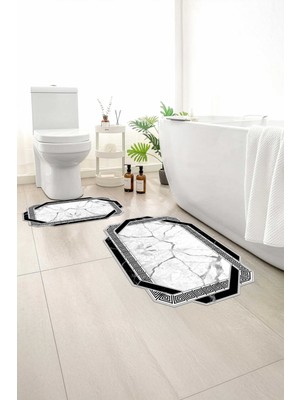 Monnhein 2 Li Banyo Paspası, Yumuşak Banyo Halısı, Kaymaz Tabanlı, Yıkanabilir - 60X100 - 50 X60