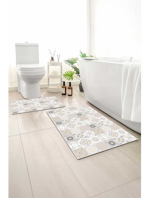 Monnhein 2 Li Banyo Paspası, Yumuşak Banyo Halısı, Kaymaz Tabanlı, Yıkanabilir - 60X100 - 50 X60