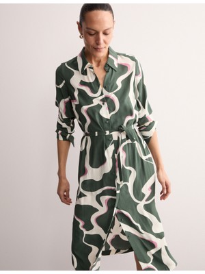 Marks & Spencer Desenli Midi Gömlek Elbise