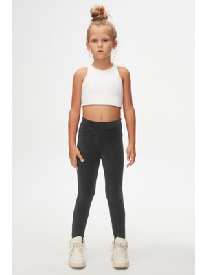 Lovetti Antrasit Kız Çocuk Cepli Fitilli Kadife Tayt