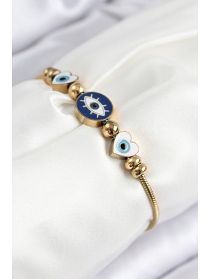 Pazarcan 316L Çelik Göz Charm Model Gold Renk Kadın Bileklik - TJ-BB7843