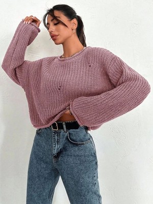 Pazarcan Salaş Delik Detaylı Kazak Pembe