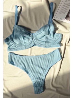 RUYAZ Pamuklu Mavi Penyesütyen Külot Takım