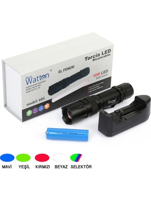 Starseven 10W 2000 Lümen 4 Renk Güçlü El Feneri WT-605