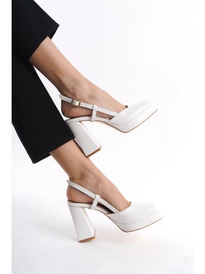 Pazarcan Mety Beyaz Cilt Topuklu Ayakkabı