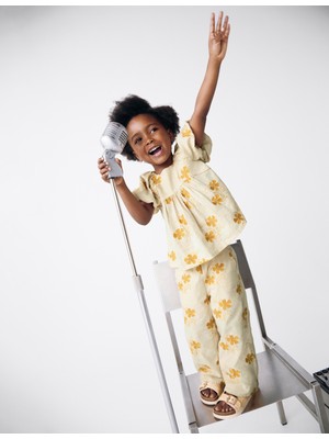 Marks & Spencer Saf Pamuklu Çiçek Desenli Dokuma Takım (2-8 Yaş)