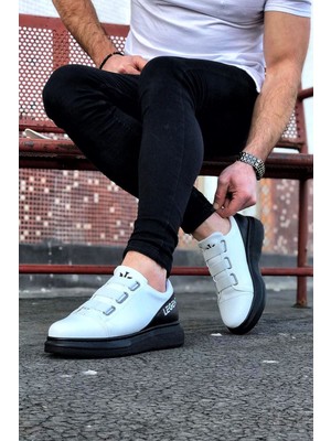 Pazarcan Bant Legend Beyaz Kömür Kalın Taban Erkek Ayakkabı