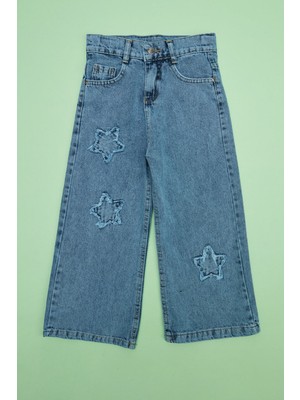 FullaModa Yıldız Nakışlı Palazzo Kız Çocuk Pantolon