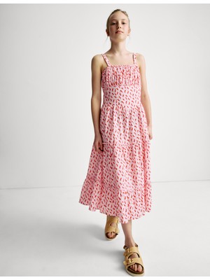 Marks & Spencer Saf Pamuklu Chili Desenli Maxi Elbise (6–16 Yaş)