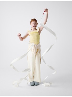 Marks & Spencer Pamuk Karışımlı Fırfırlı Üst (6-16 Yaş)