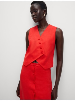 Marks & Spencer Keten Karışımlı Önü Asimetrik Yelek