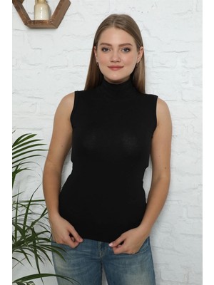 MiraLive Miray- Bayan Sıfır Kol Yarım Balıkçı Yaka Body Siyah