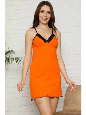 MiraLive Miray- Ip Askılı Penye Gecelik Turuncu