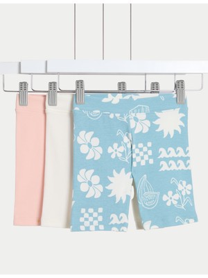 Marks & Spencer 3'lü Pamuk Karışımlı Desenli Bisiklet Şortu (2–8 Yaş)