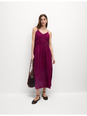 Marks & Spencer Keten Karışımlı Askılı Midaxi Elbise