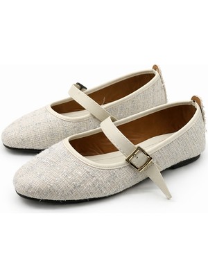 ModaFrato SH-200 Tiftikli Düz Babet Günlük Kadın Ayakkabı Mary Jane Ev Babeti
