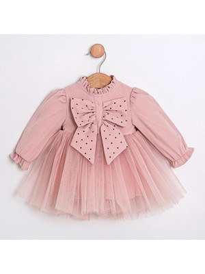 ministok Judy Önü Fiyonk Detaylı Tütü Etekli Kız Bebek Elbisesi