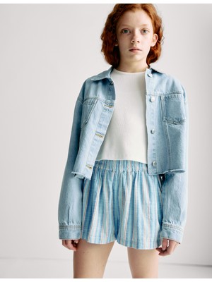 Marks & Spencer Saf Pamuklu Şeritli Şort (6-16 Yaş)