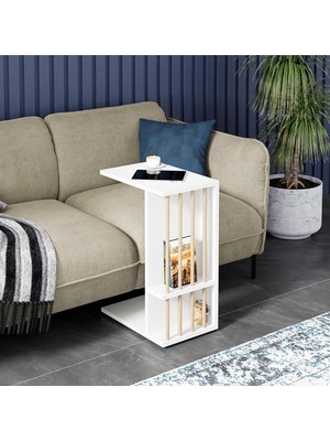 Hepta Collection Intergo-Tekerlekli Yan Sehpa Koltuk Sehpası C Sehpa Servis Sehpası (Beyaz)