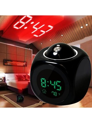 Hepta Collection Duvara Yansıtmalı Projeksiyon Dijital Termometreli Ingilizce Konuşan Alarmlı Çalar Masa Saati