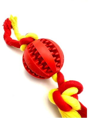 Hepta Collection Ödül Maması Saklama Kısımlı Diş Ipi Köpek Eğitim Topu Oyuncağı Sarı-Kırmızı