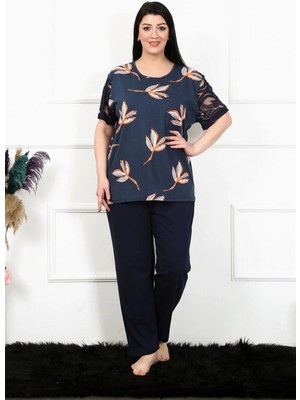 MiraLive Miray- Kadın 5xl-6xl-7xl-8xl Büyük Beden Kısa Kol Pijama Takım Lacivert