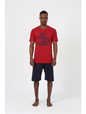 MiraLive Miray- Erkek Kısa Kol Bordo Penye Şortlu Pijama Takımı