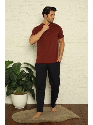 MiraLive Miray- Erkek Bordo 3'lü Pijama Takım Bordo