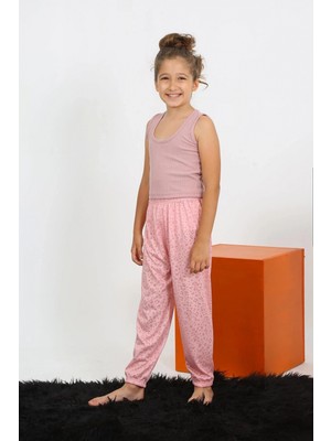 MiraLive Miray- Kız Çocuk Sıfır Kol Gül Kurusu Penye Pijama Takım