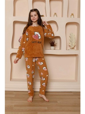 MiraLive Miray- Kız Çocuk Polar Sütlü Kahve Pijama Takımı