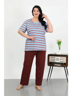 MiraLive Miray- Kadın Büyük Beden Kısa Kol Penye Pijama Takımı Mavi