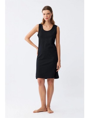 MiraLive Miray- Kadın Kalın Askılı Penye Gecelik Siyah