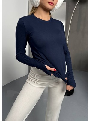 Gkc Butik Lacivert Parmak Geçmeli Body