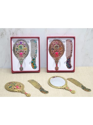 TeknoKesgin KESGİN MARKET® Çiçekli Ayna Ve Tarak Seti Küçük Boy Alk4991